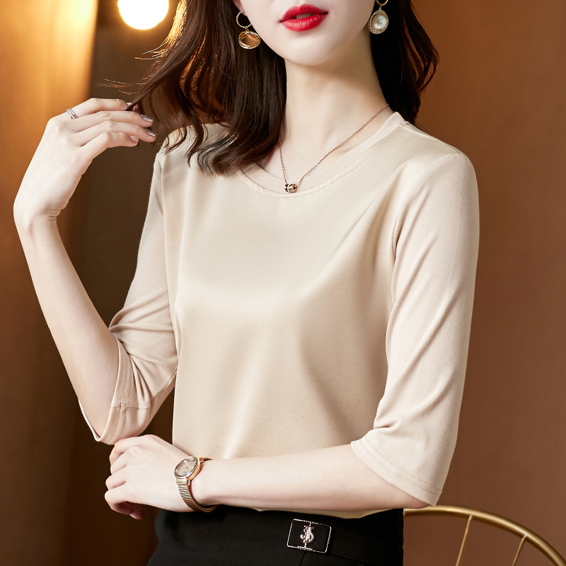 Summer Korean Fashion Silk T shirts for Women Vintage Satin Tops Long Sleeves Loose Office Lady Shirts 220714