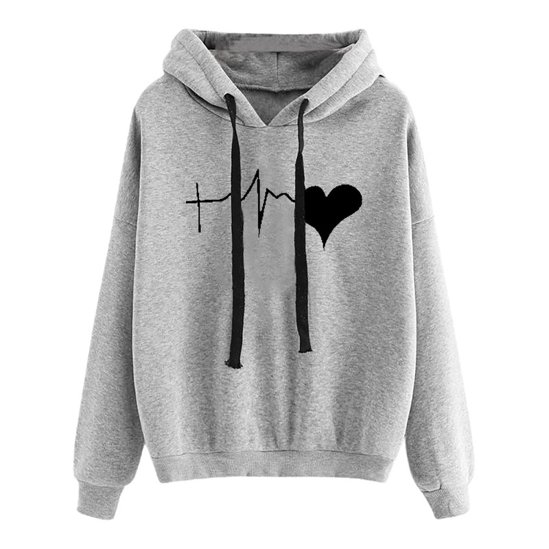 Autumn Spring Sweatshirt Women Cartoon Heartbeat Printing Hoodie Longsleeved Loose Vintage Sweater sudaderas para mujer 220816