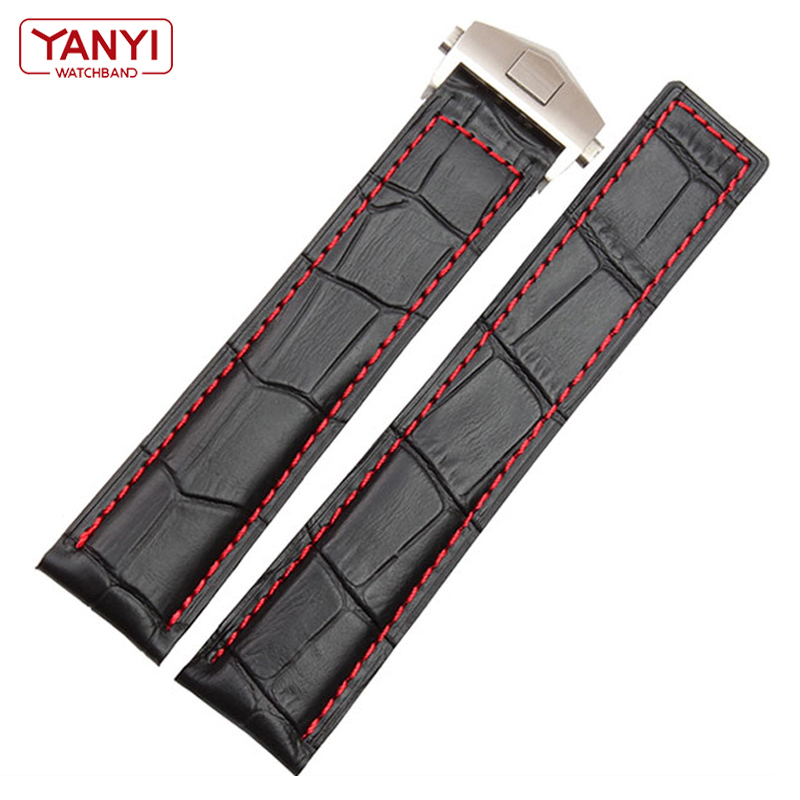 Genuine leather bracelet 19mm 20mm 22m for tag heuer watchband men wristwatches band accessories fold buckle leather watch strap 220620