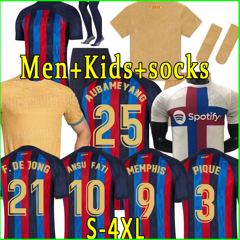 Barcelona Player version soccer jersey 21 22 23 camiseta de futbol ANSU FATI 2022 2023 GRIEZMANN F.DE JONG Maillots de men kids kit full set socks fans Memphis O. DEMBeLe, Home
Barcelona Player version soccer jersey 21 22 23 camiseta de futbol ANSU FATI 2022 2023 GRIEZMANN F.DE JONG Maillots de men kids kit full set socks fans Memphis O. DEMBeLe, Home