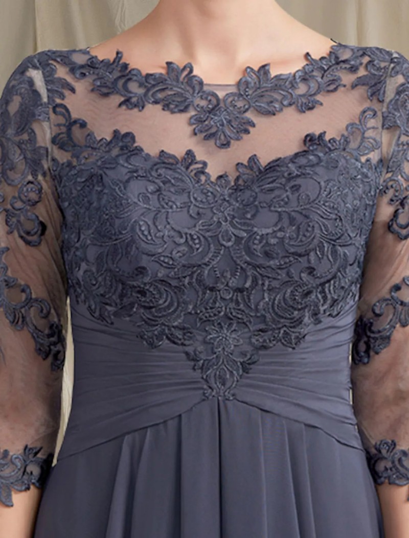 2025 Gray Vintage Purple Mother of Bride Dress Jewel Lace Appliques Half Sleeves Godmother Wedding Party Gowns