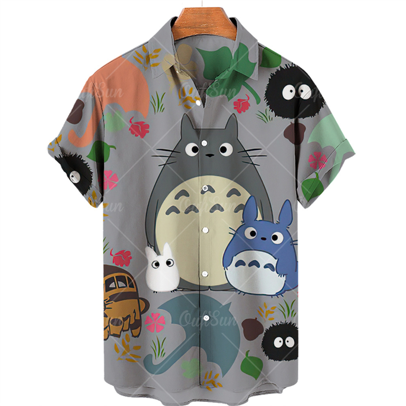 Hayao Miyazaki Shirt Faceless Cat Mask 3D Men s Short Sleeve Hawaiian Beach Summer 220606
