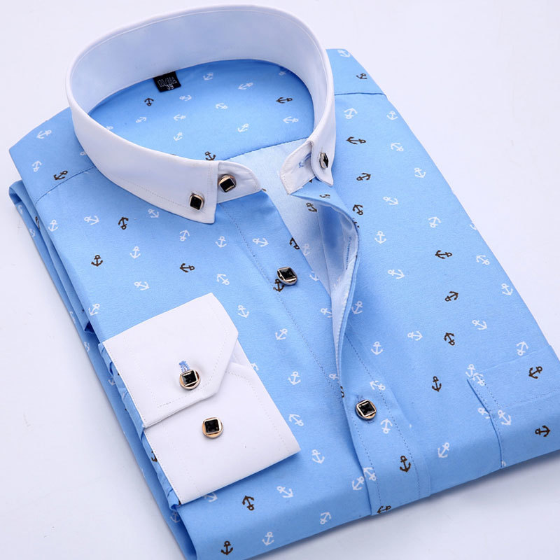 Young People Fashion Men's Printed Casual Shirts Long Sleeve Soft Thin Light Weight Regular Fit Spring Ral Dress Shirt 2201