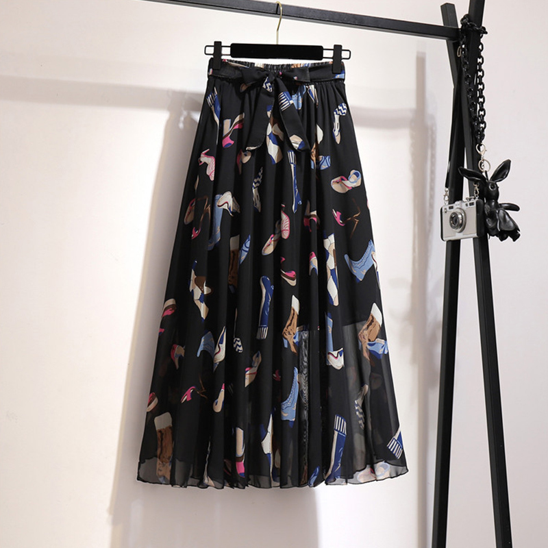 SURMIITRO Long Skirt Women Spring Summer Korean Fashion White Black Floral Print Aesthetic High Waist Midi Female 220317