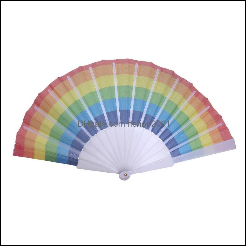 Party Favor Event Supplies Festive Home Garden Folding Rainbow Fan Printing Crafts Festival Decoration Plastic Hand Held Dance Fan4754775
