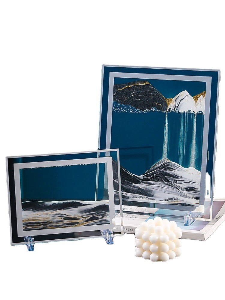 3D Glass Sandscape Hourglass Moving Sand Art Picture Rectangle Glass Ornaments Desktop Decoration Quicksand Painting Home Decor 220406