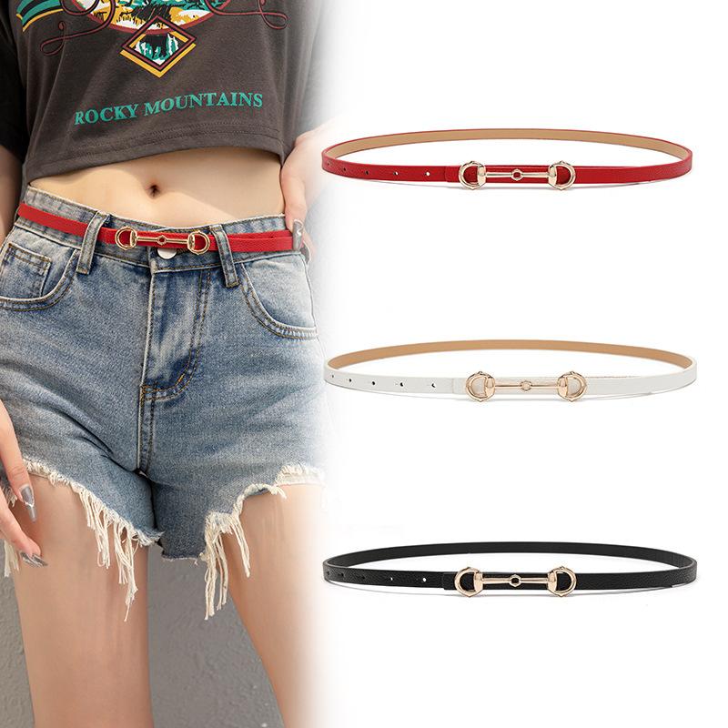 Belts Horsebit Gold Buckle Belt Women Fashion Thin Pu Female Jeans Dress Brand Design Waistband 2022