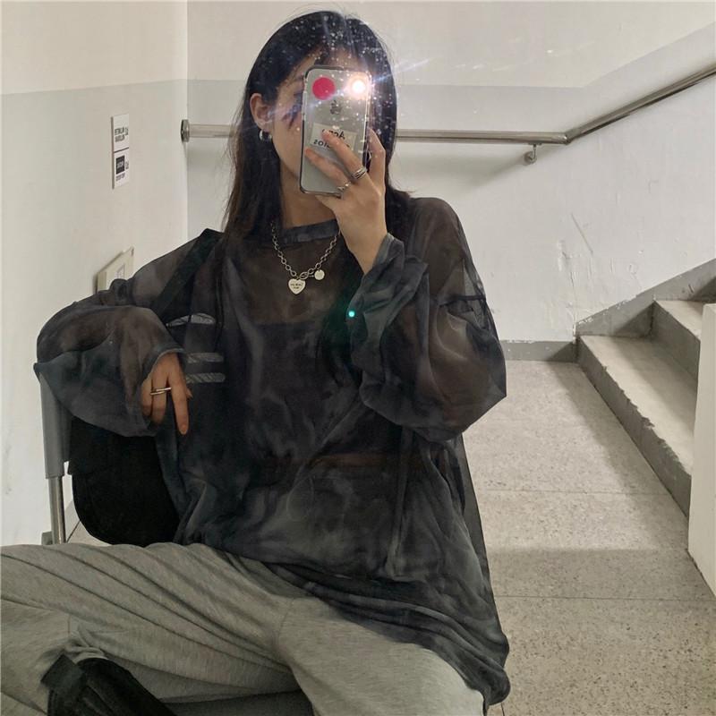 Tshirt Women Tie Dye Long Sleeve Ladies Spring Loose High Street Stylish Thin Leisure Minimalist Harajuku Ins Comfortable Chic 220527