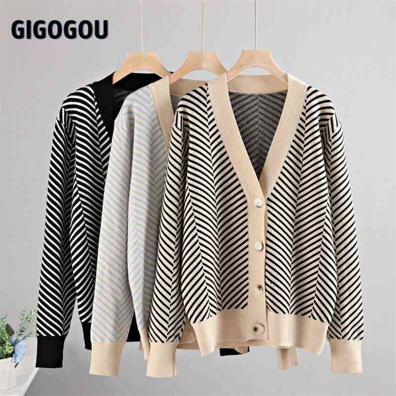 GIGOGOU Single Breasted V Neck Women Button Black Christmas Tree Cardigan Sweater Knitted Loose Oversized Jumper Top Jacket Coat 211109