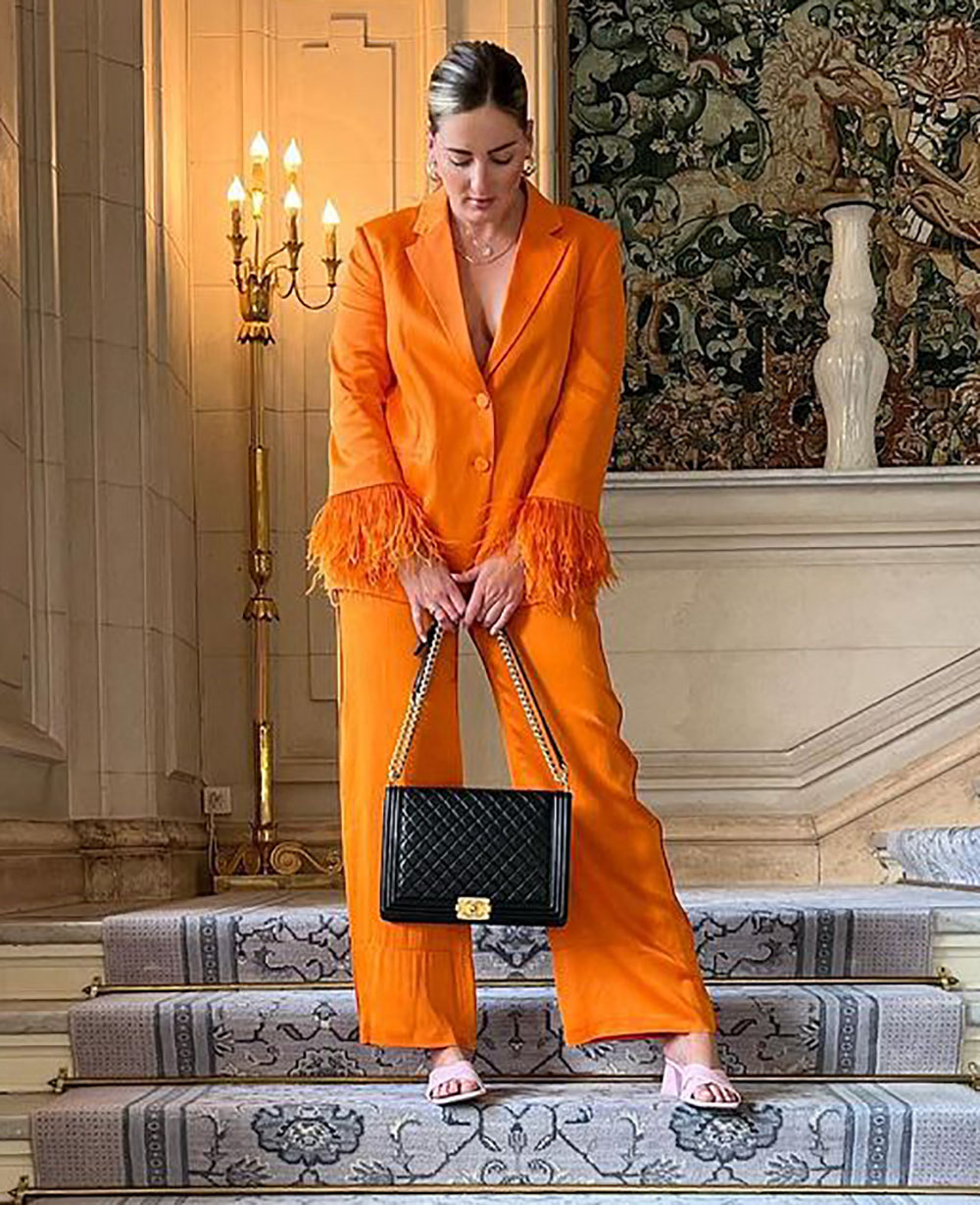 Ostrich Feather Leisure Mother of the Bride Suits For Wedding Orange Women Sexy Loose Wear Trousers Set 2 Pieces