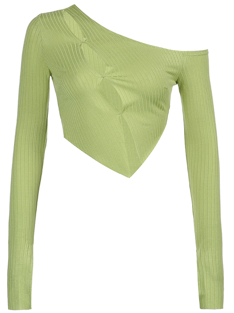 HEYounGIRL Irregular Off Shoulder Sexy Crop Top T Shirt Women Solid Hollow Out Long Sleeve Basic shirt Ladies Korean Autumn 220714