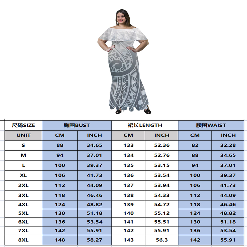 Off Shoulder Polynesian Tribal Print Women Bare Shoulders Dresses Mermaid Skirt Couples Match Clothing Men Shirts 220628