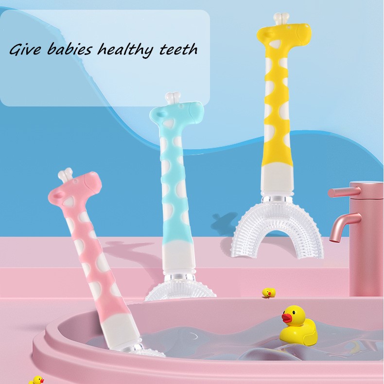 Kids U Shape Silicone Toothbrush Deer Handle Manual Ultra Soft Bristle Baby Teeth Brushing Tool Children Oral Clean Care Tools Wholesaler