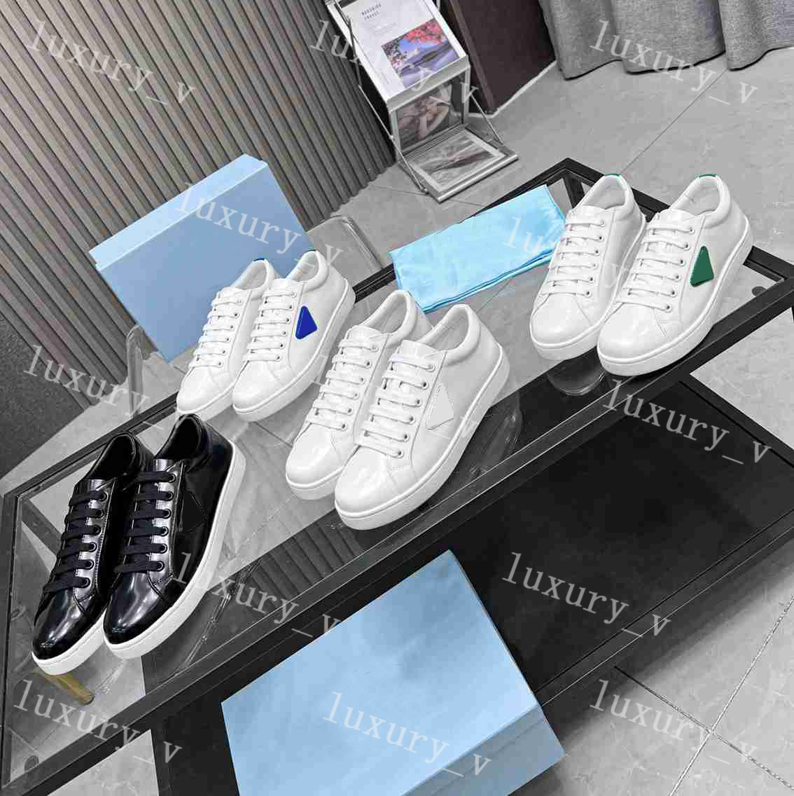 Designer Casual Shoes Women Men Sneakers Travel Flat Trainers Lace-up Sports Lacquer Bright Leather Sneaker Thick Bottom Shoe Platform Lady Sneakers Size 35-45, Color 3
Designer Casual Shoes Women Men Sneakers Travel Flat Trainers Lace-up Sports Lacquer Bright Leather Sneaker Thick Bottom Shoe Platform Lady Sneakers Size 35-45, Color 3
