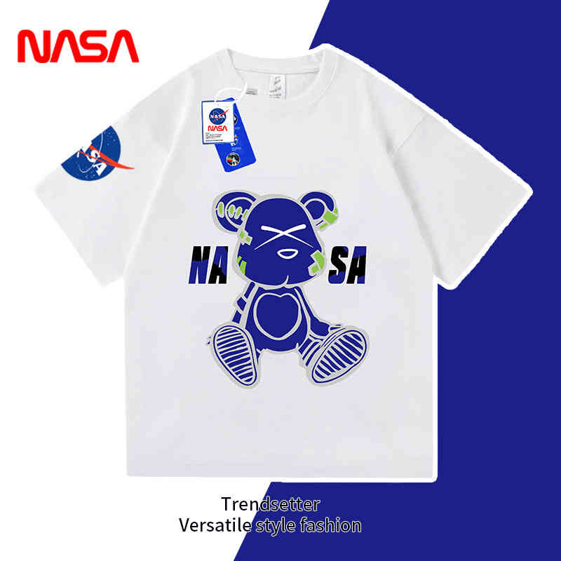 NASA new summer brand short sleeve lovers T-shirt fashion off shoulder wide version and women' cotton T, White
NASA new summer brand short sleeve lovers T-shirt fashion off shoulder wide version and women' cotton T, White