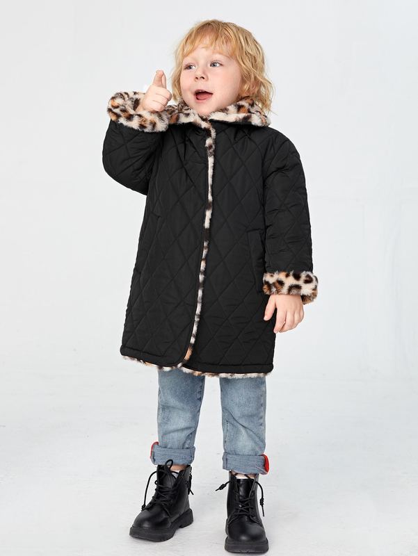 Toddler Boys Leopard Print Teddy Lined Quilted Coat SHE