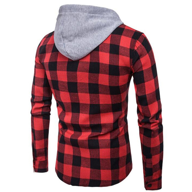 Covrlge Men Fashion Hooded Shirt Autumn Men's Long Sleeve Red Plaid s Casual Denim Big Sizes Menswear MCL182 220322