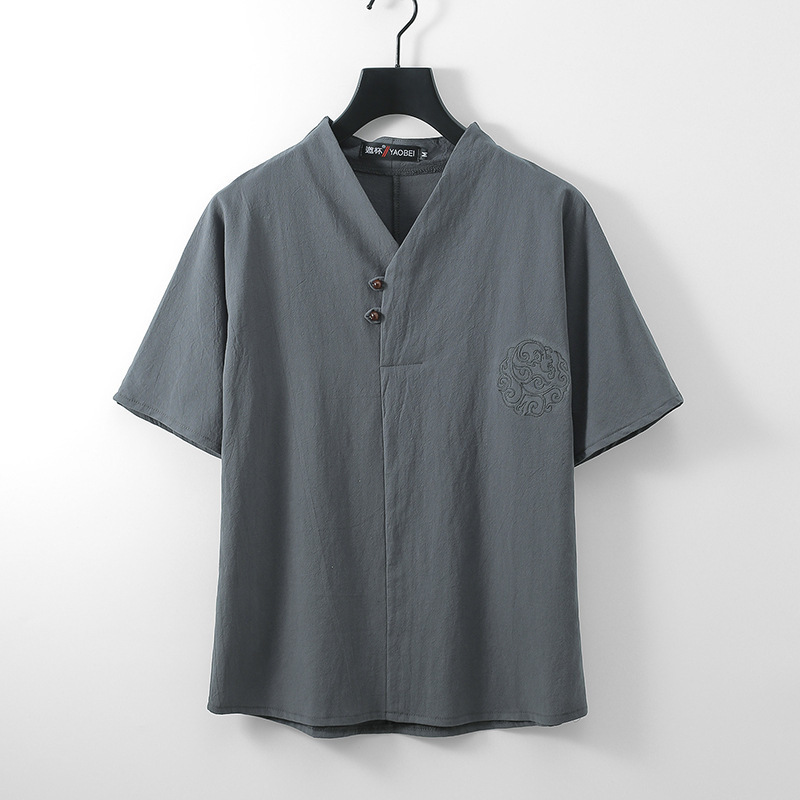 Linen Shirts Men Summer Casual Cotton Short Sleeve Oversize Big Size Large 9xl 8XL Plus 7XL 6xl V Neck Male Chinese 220322