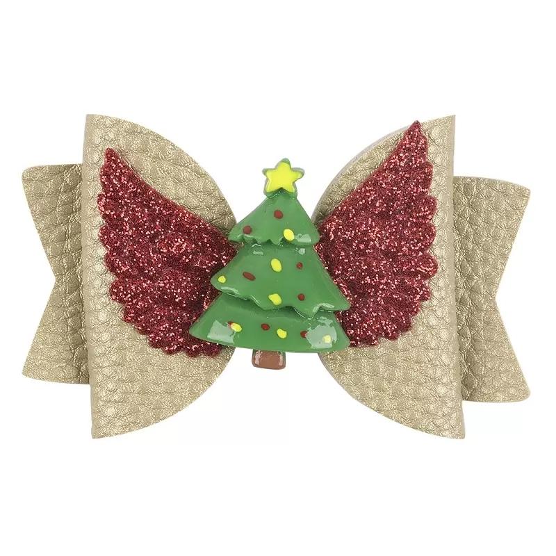 Christmas Glitter Hair Bows hair clips wings Polka Dot Print Barrettes xmas Tree Santa Claus Socks Hairpins Boutique Accessories