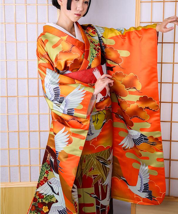 Ethnic Clothing Vibration sleeve women kimono formal dress autumn winter thickened fabric object auspicious cloud crane brocade show Kimonno