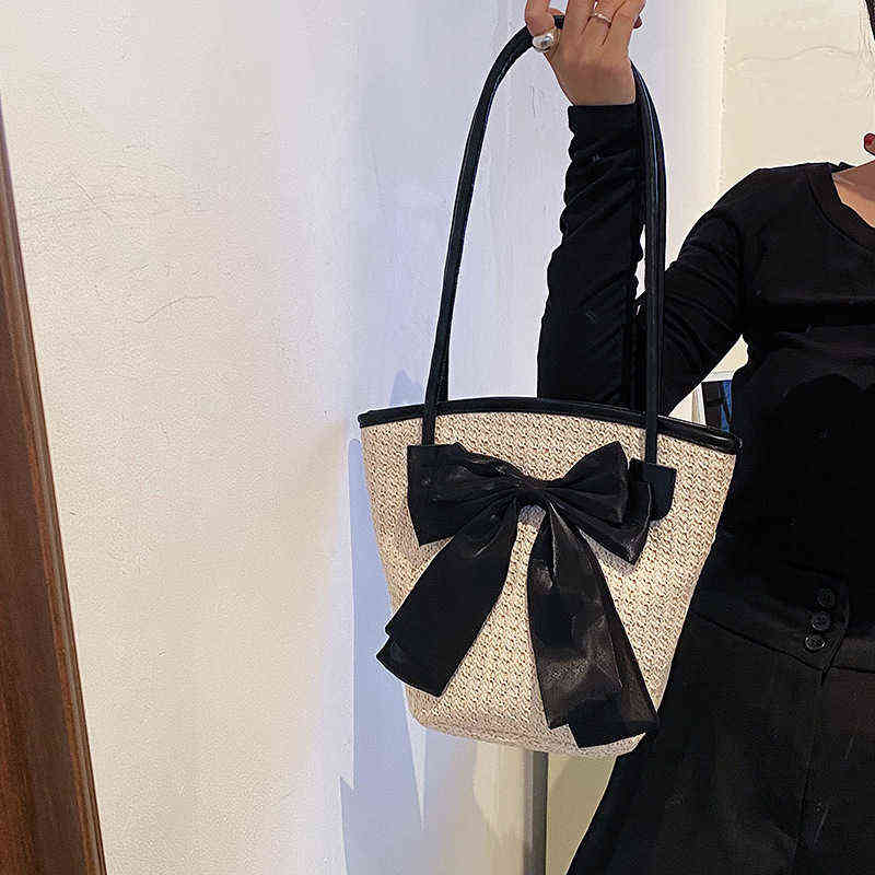 Woven Bowknot Vegetable Basket Bag Summer New Holiday Style Leisure Single Shoulder Women's Bag Trend Handbag Batch 220614, Black
Woven Bowknot Vegetable Basket Bag Summer New Holiday Style Leisure Single Shoulder Women's Bag Trend Handbag Batch 220614, Black