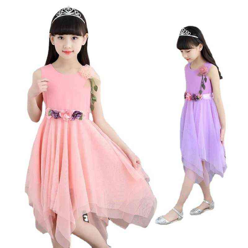 Girls Dresses for Photoshoot Summer Kids New Children's Clothes Fashion Flower Dress Girls Party Exquisite Solid Color 12 Years G220506