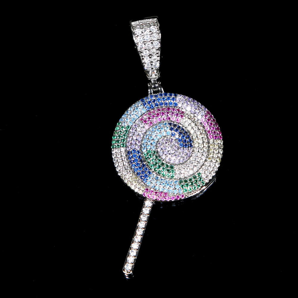 Hip Hop CZ Multi color Lollipop Iced Out Cubic Zircon Necklace Pendant For women Men Jewelry Charm cz Tennis Chain