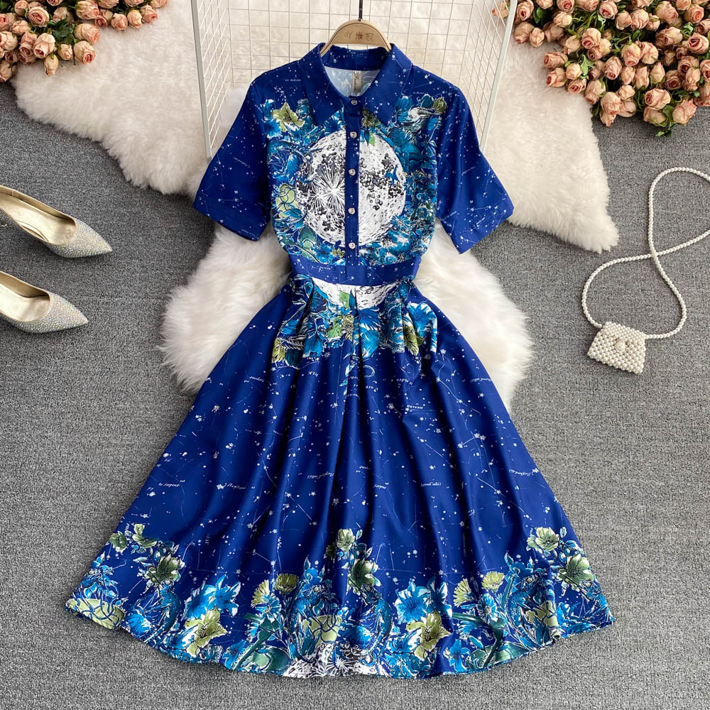 2022 Elegant Retro Runway Deaigner Summer Shirt Dress for Women's Short Sleeve Printted Slim Pleated Mid-length Dresses, Same as picture
2022 Elegant Retro Runway Deaigner Summer Shirt Dress for Women's Short Sleeve Printted Slim Pleated Mid-length Dresses, Same as picture