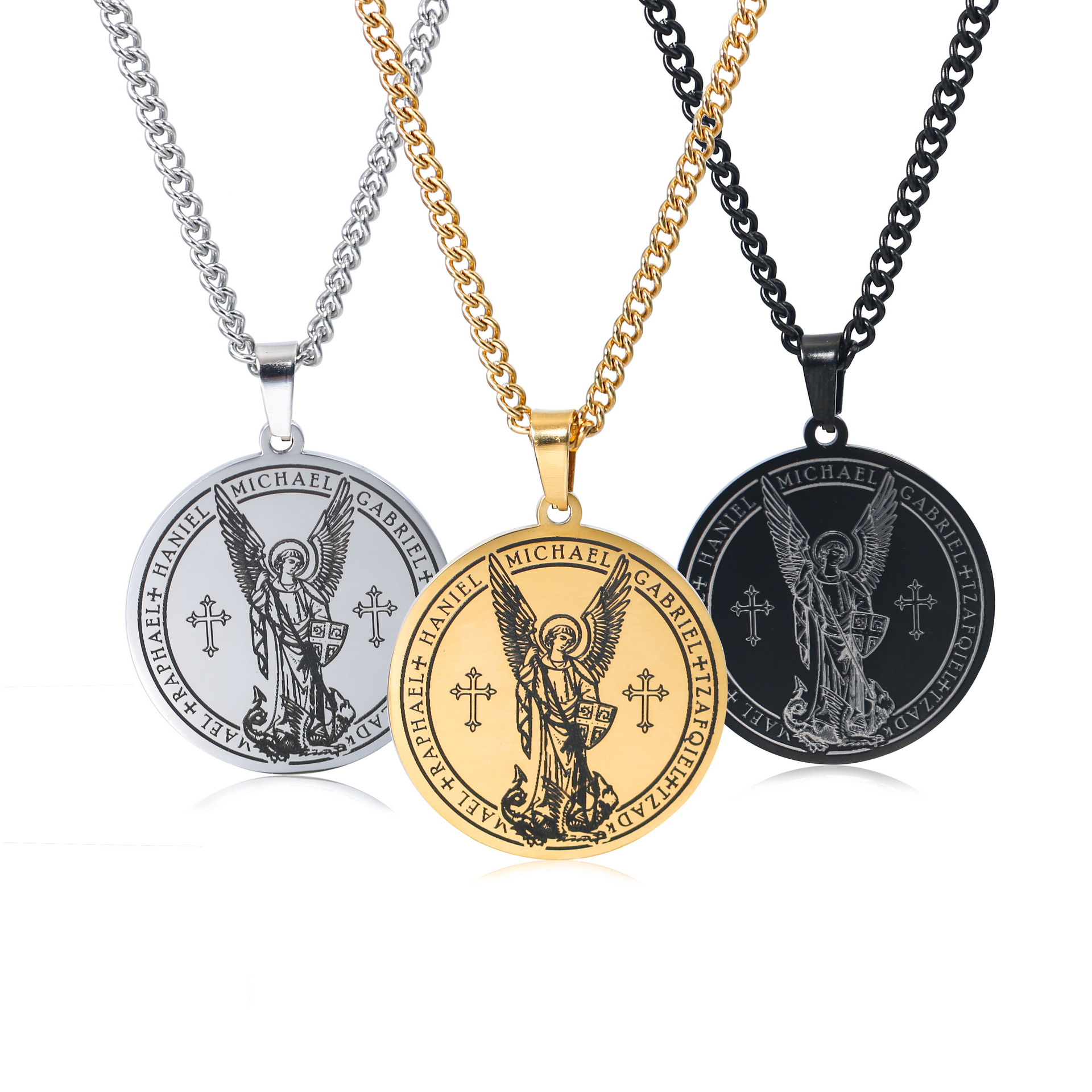 Circle Archangel Michael Pendant Necklaces Stainless Steel Jewelry Religion Cross Necklace For Men and Women
Circle Archangel Michael Pendant Necklaces Stainless Steel Jewelry Religion Cross Necklace For Men and Women