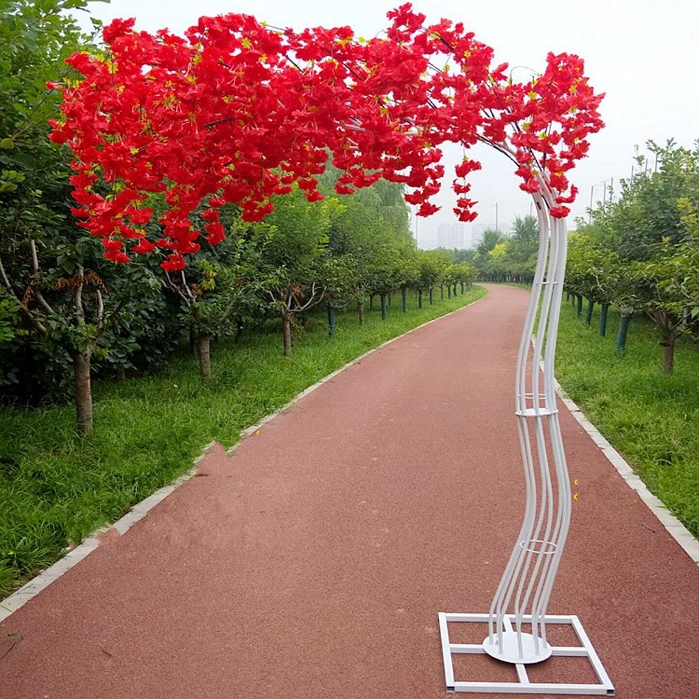 2.6M height silk Artificial Cherry Blossom Tree road lead Simulation Cherry Flower with Iron Arch Frame For Wedding mall party Props