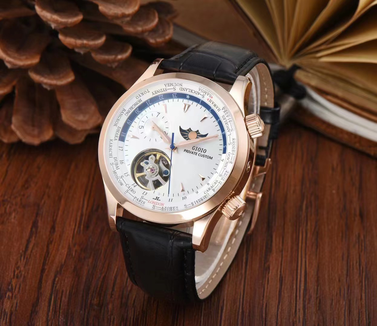 42mm High Quality Mens Automatic Watch Mechanical Sapphire Moon Phase Year Month Rose Gold Black Blue Leather Tourbillion, Green
42mm High Quality Mens Automatic Watch Mechanical Sapphire Moon Phase Year Month Rose Gold Black Blue Leather Tourbillion, Green