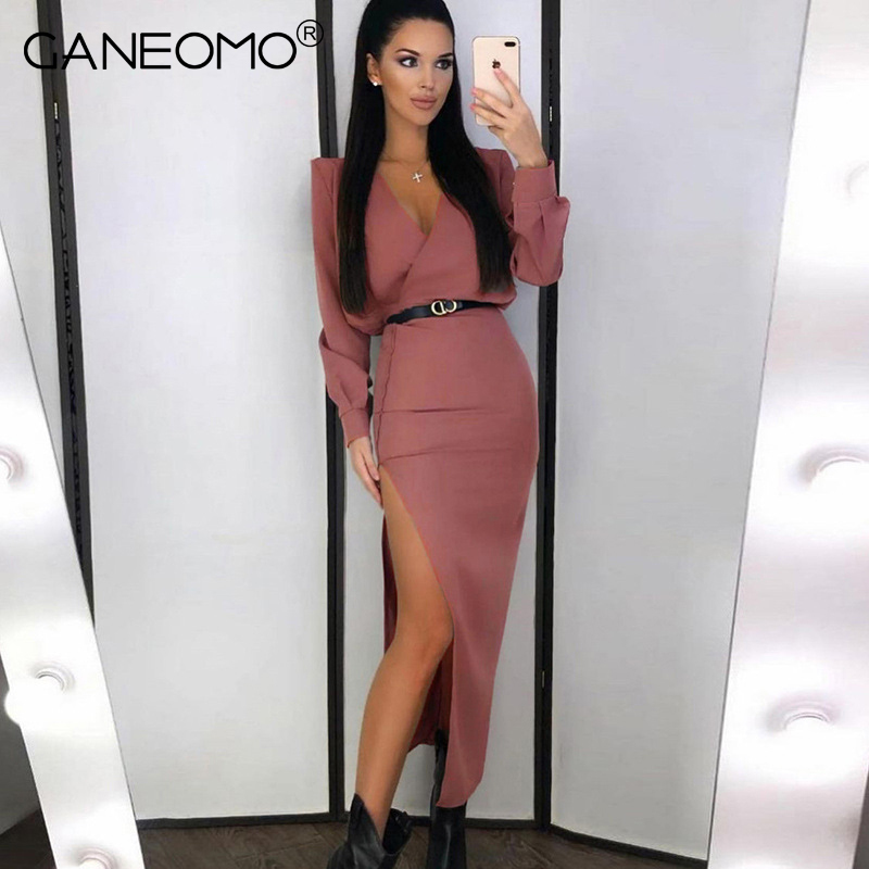 Elegant Long Sleeve White Bodycon Long Dress for Women Slit Sexy Party Evening Maxi Dresses Red Christmas Festival Clothing 220510