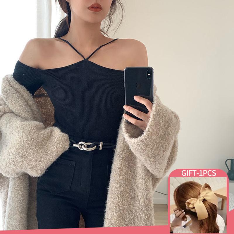 Women's Sweaters Sexy Slim Without Shoulder Crop Sweater Long Sleeve Top Female Chic Knitted Short Tops Soild All-match Girl Halter Sweaters, Black
Women's Sweaters Sexy Slim Without Shoulder Crop Sweater Long Sleeve Top Female Chic Knitted Short Tops Soild All-match Girl Halter Sweaters, Black