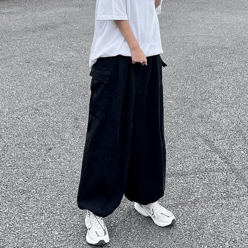 HOUZHOU Harajuku Streetwear Khaki Cargo Pant Oversize Pockets Hip Hop Black Wide Leg Trousers For Female Korean Fashion 220325