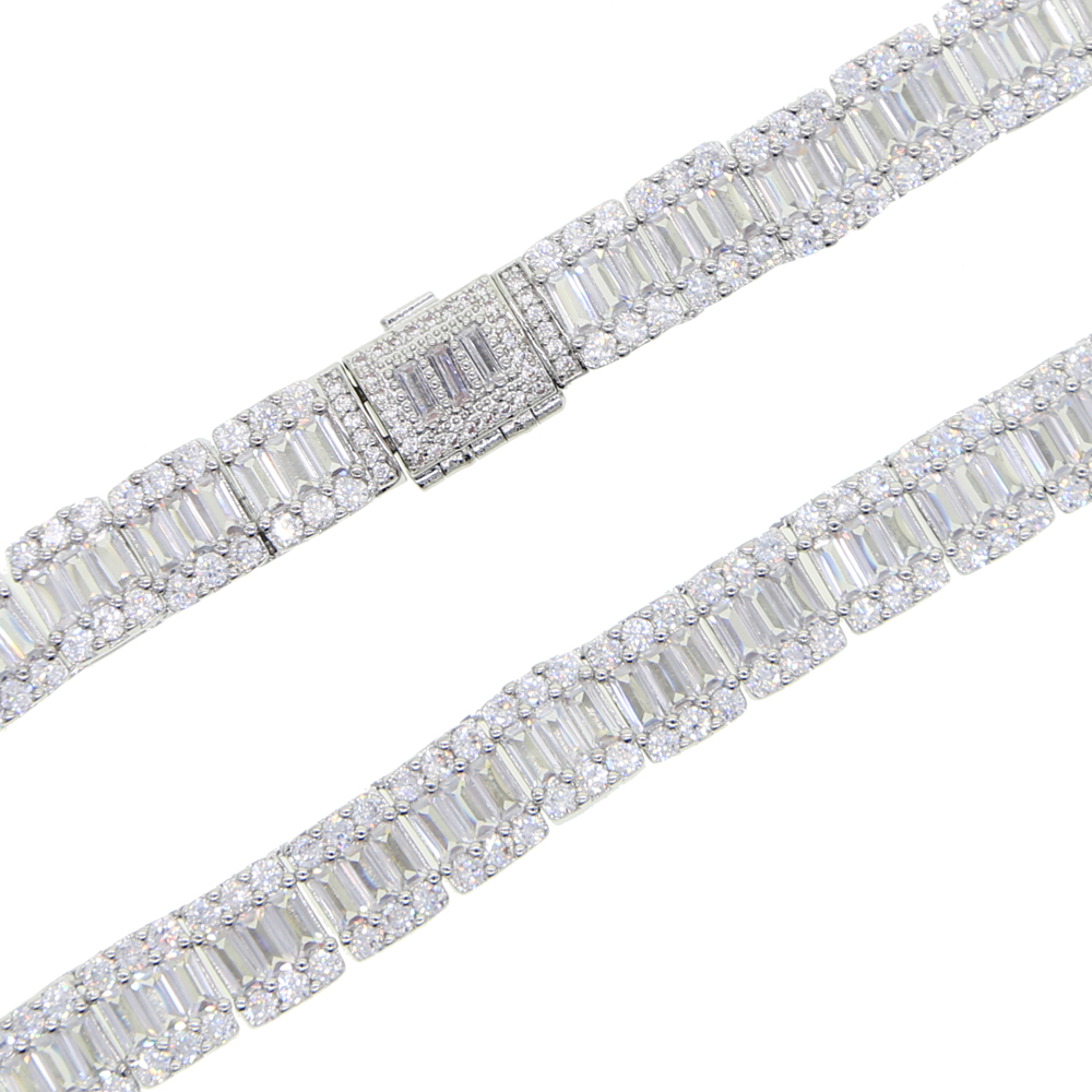 Iced out bling stone cluster tennis hip hop necklace link chain 5A baguette Crystal cubic zirconia hiphop Rock cool women choker Necklaces