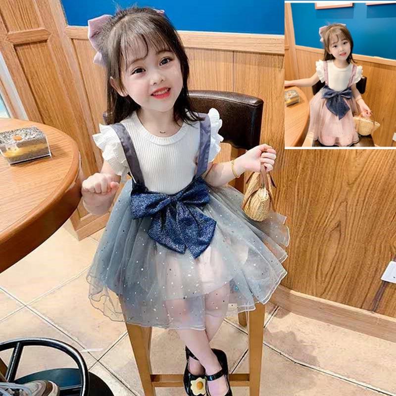 Clothing Sets Summer Kids Girls Sling Dress + Inner Shirt, Blue