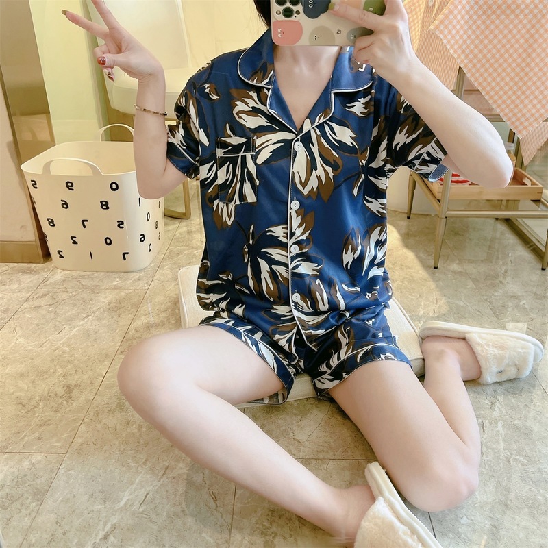 Women Short Sleeve TopsPants 2 Pieces Pajamas Set Korea Style Student Plaid Print Sleepwear Pijimas Loungewear Pyjamas 220527