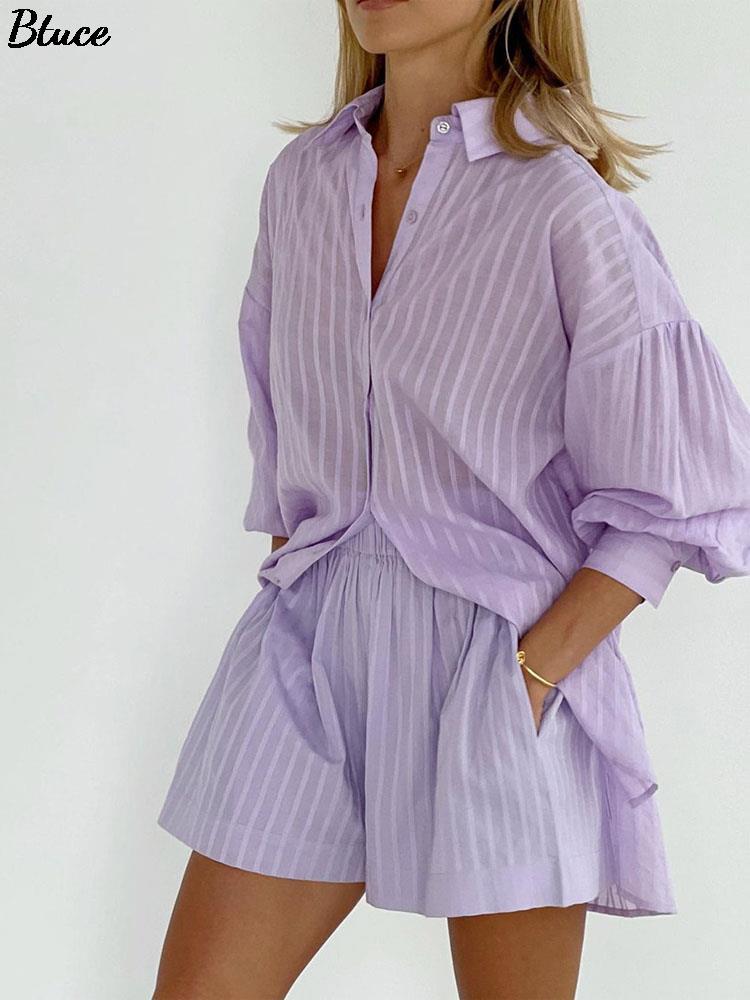 Women' Tracksuits Fashion Purple Women Summer Suits Elegant Loose High Waist Office Shorts Outfits Female Casual Lapel Blouses Two Piece Se
Women' Tracksuits Fashion Purple Women Summer Suits Elegant Loose High Waist Office Shorts Outfits Female Casual Lapel Blouses Two Piece Se