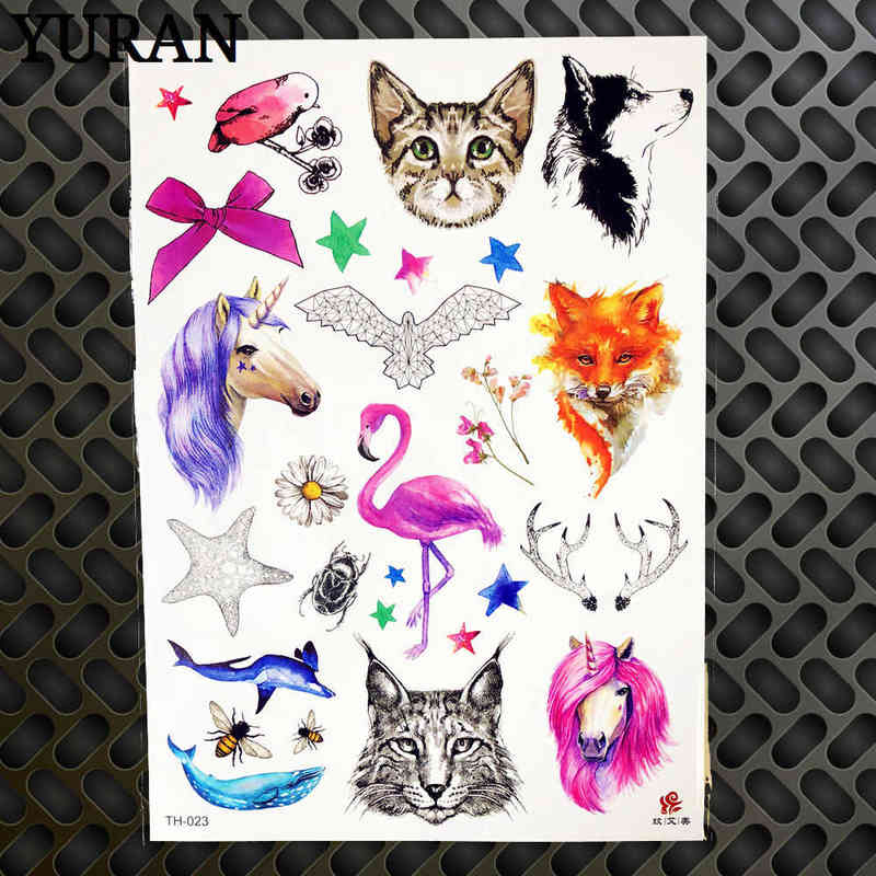 NXY Temporary Tattoo Cartoon Blue Unicorn Fairy Tales for Children Kids Waterproof Flash Sticker Girl Baby Body Art Horse 0330