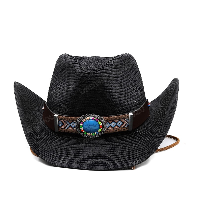 Summer Straw Hat for Men Women Sun Beach Hat Man Jazz Panama Hats Fedora Wide Brim Protection Cap with Belt cowboy hat