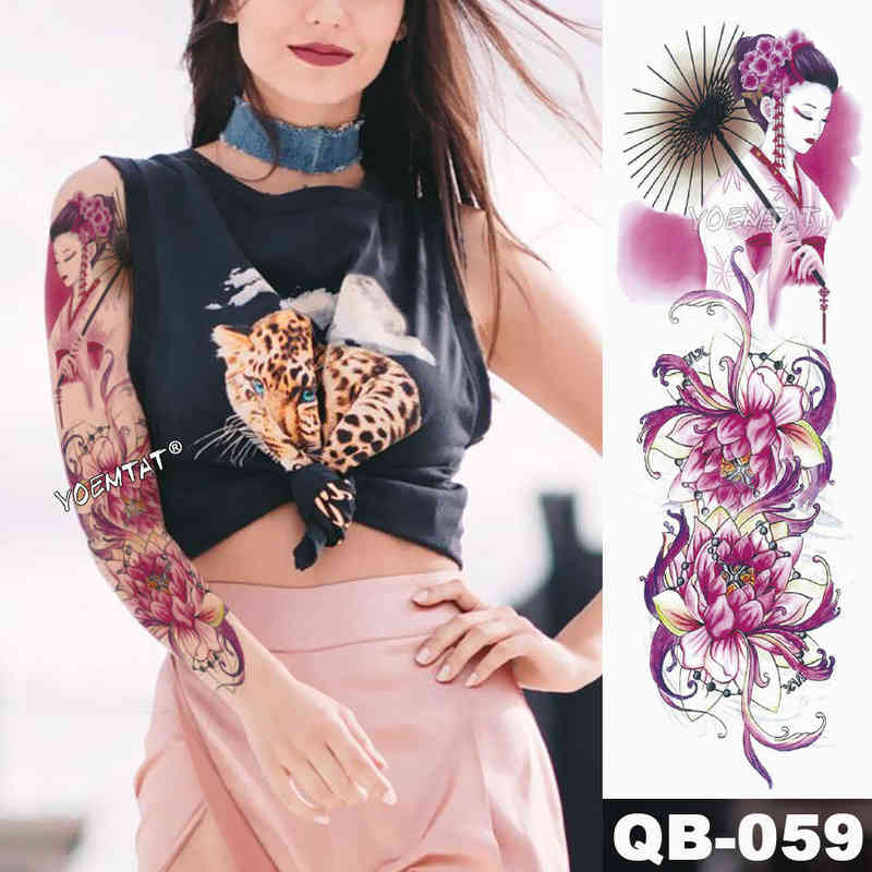 NXY Temporary Tattoo Large Arm Sleeve Japanese Geisha Snake Waterproof Tatto Sticker Lotus Peacock Girl Tatoo Body Art Women 0330