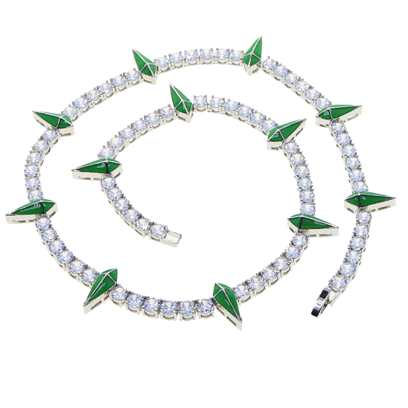 Iced Out Bling 5A Cubic Zirconia Tennis Chain Spike Charm Necklace Hip Hop Rock Punk Cool Men Bling Enamel Colorful Cz Jewelry
