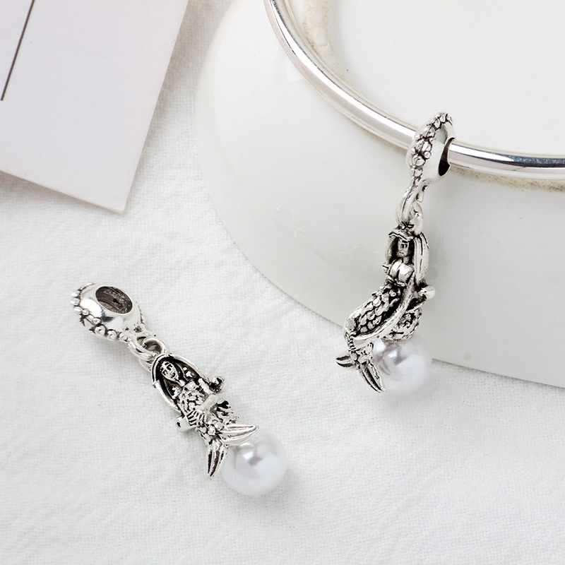 925 Sterling Silver Dangle Charm Clear CZ White Pearl Pendant Beads Bead Fit Charms Bracelet DIY Jewelry Accessories