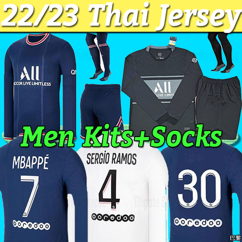 Long sleeve MBAPPE HAKIMI PLAYER #30 soccer jersey SERGIO RAMOS 21 22 Maillots de football 2021 2022 MARQUINHOS VERRATTI pSGS men kit shirt maillot foot third 3rd, Away+patch
Long sleeve MBAPPE HAKIMI PLAYER #30 soccer jersey SERGIO RAMOS 21 22 Maillots de football 2021 2022 MARQUINHOS VERRATTI pSGS men kit shirt maillot foot third 3rd, Away+patch