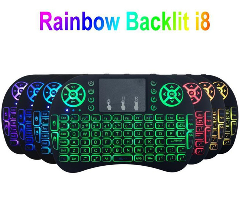 Mini Rii i8 Wireless Keyboard 2.4G Air Mouse Remote Control Touchpad Backlight Backlit for Smart Android TV Box Tablet Pc English with Retail Box