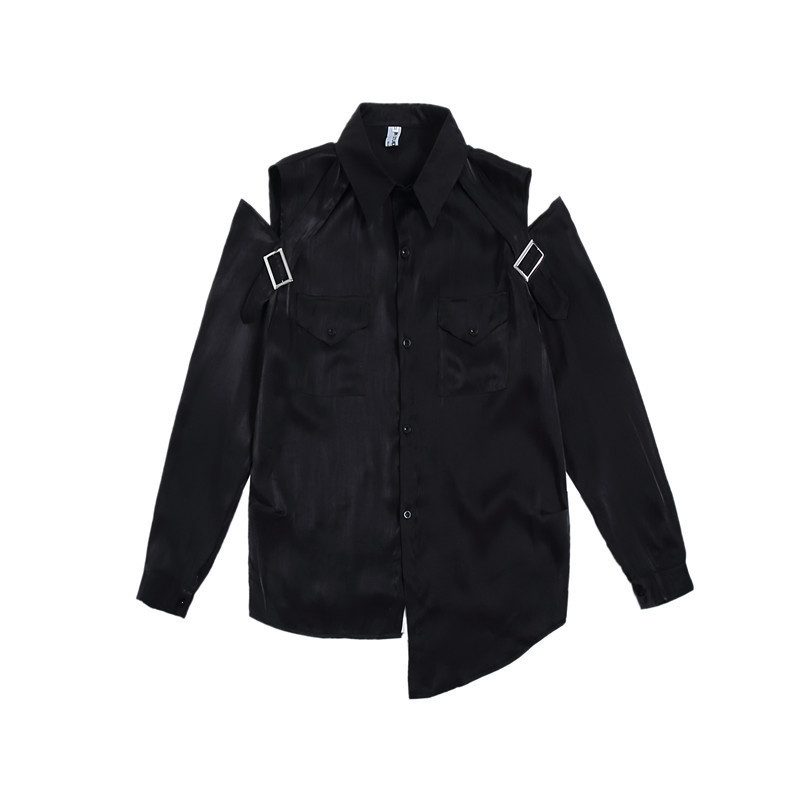 IEFB /men's wear Niche hollow strapless polarized shirt mercerized glitter loose high street Autumn tops 9Y1470 220322