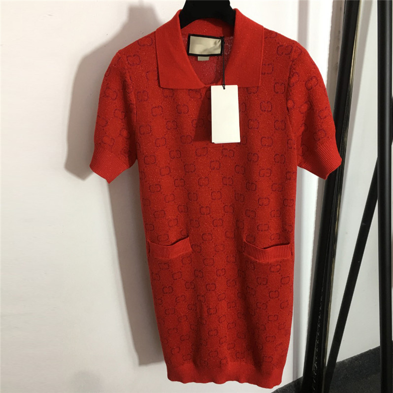 Double Letter Polo Neck Dresses Summer Knitted Dress Bright Silk Short Sleeve Knit Dresses, Red
Double Letter Polo Neck Dresses Summer Knitted Dress Bright Silk Short Sleeve Knit Dresses, Red