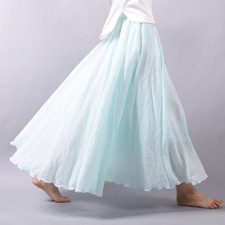 Sherhure Women Cotton And Linen Long Skirts Elastic Waist Pleated Maxi Beach Boho Vintage Summer Faldas Saia 220322