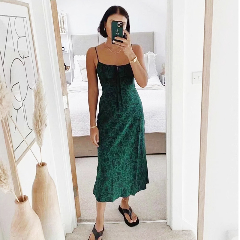 Foridol Strap Sleeveless Print Boho Summer Dress Long Women Green Floral Yellow Dresses Sundress Vintage French Style Dress 220509
