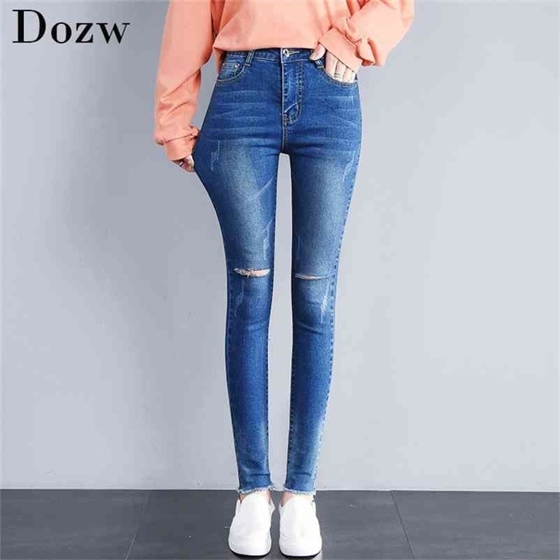 Jeans Woman Stretch Skinny With High Waist Women Washed Denim Ladies Elastic Pencil Pants 210515